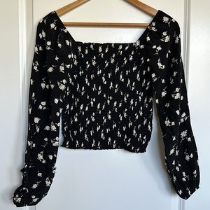 NWOT Damaged American Eagle Ruched Long Sleeve Crop Top sz XS Upcycle Black Torn